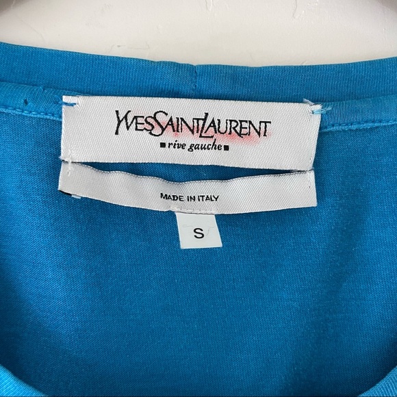 Yves Saint Laurent 1990s YSL Velvet logo-print tank top Teal Blue - Picture 6 of 10